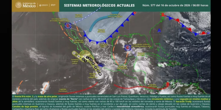 Trudy amenaza a Oaxaca con lluvias intensas; prevén vientos de hasta 80 km/h en el Istmo