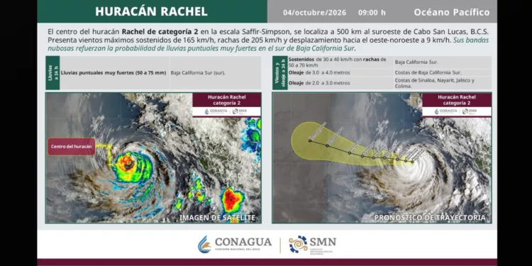Rachel recupera fuerza y vuelve a categoría 2; el Pacífico enfrenta lluvias, viento y oleaje peligroso