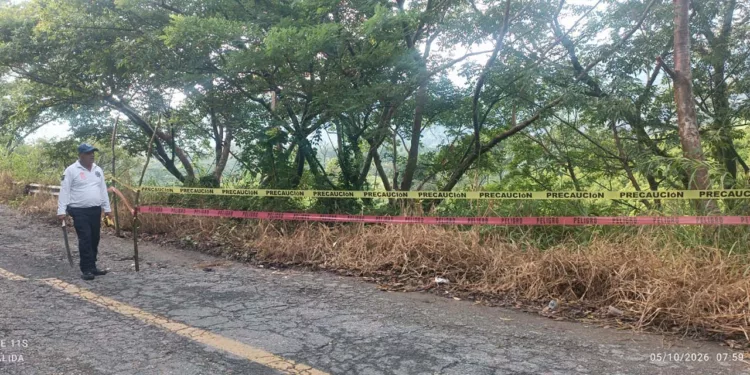Foto: cortesía // Elementos de la Policía Vial Estatal resguardan el kilómetro 122 de la carretera federal 182 tras el hundimiento provocado por el reblandecimiento del terreno.