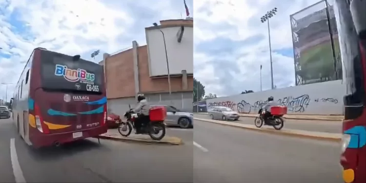 VIDEO | ¡A TODA VELOCIDAD Y CONTRA EL SENTIDO! Motociclista repartidor desafía el peligro en bulevar de Oaxaca