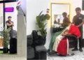 Peluquero en Puerto Escondido usa la bandera como capa para cortar el pelo