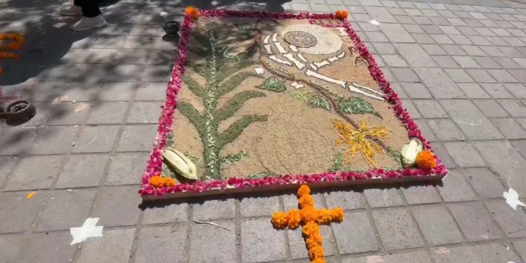 VIDEOS | Flores, semillas y tradición: estudiantes llenan de color el Zócalo de Oaxaca rumbo al Día de Muertos