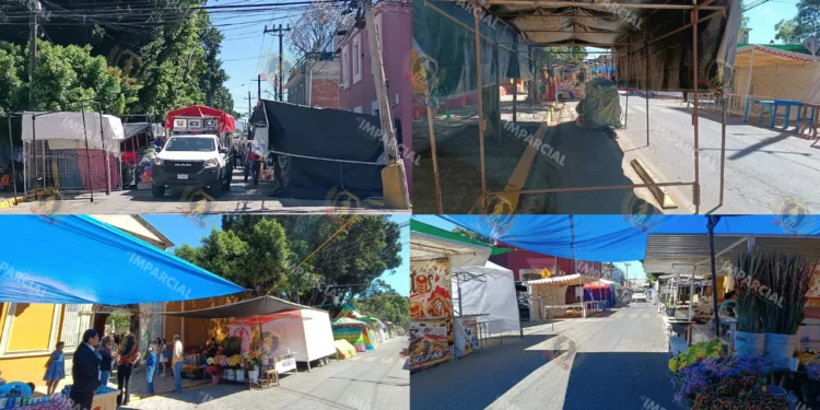 Verbena de Día de Muertos invade ciclovía y banquetas; peatones arriesgan la vida entre puestos y vehículos