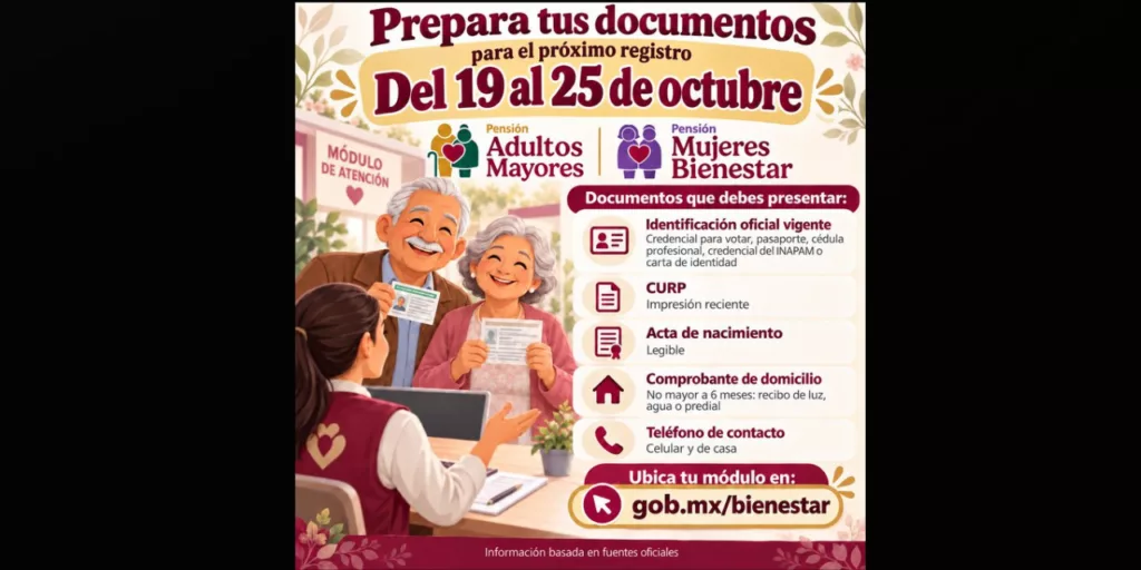 ¡Que no se te pase! Abren registro para las pensiones del Bienestar del 19 al 25 de octubre