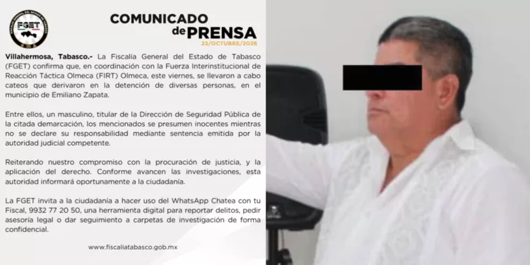 Detienen a jefe de la Policía Municipal de Emiliano Zapata, Tabasco, durante operativo de cateos