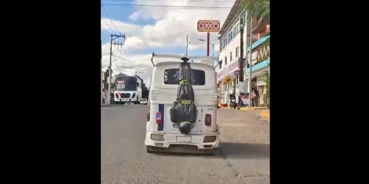 VIDEO | ¿Humor de Día de Muertos o burla a la violencia? Mototaxi con adorno de “cuerpo embolsado” divide opiniones en Oaxaca