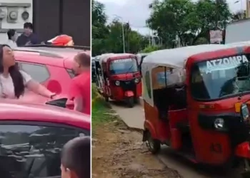 Fotos: redes sociales // (derecha) Mototaxistas de Atzompa escenificaron un conato de violencia ante la indiferencia de la autoridad.