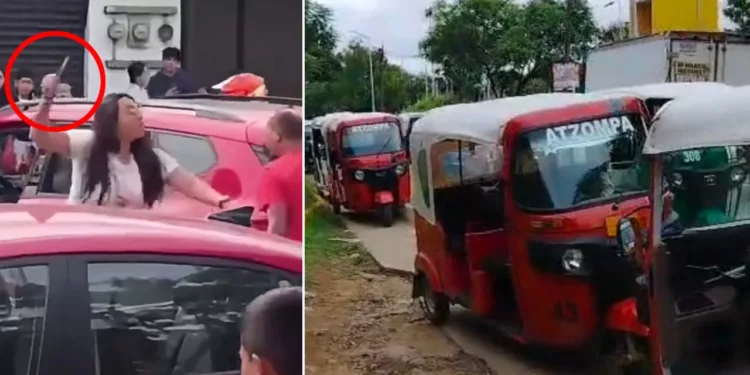 Fotos: redes sociales // (derecha) Mototaxistas de Atzompa escenificaron un conato de violencia ante la indiferencia de la autoridad.